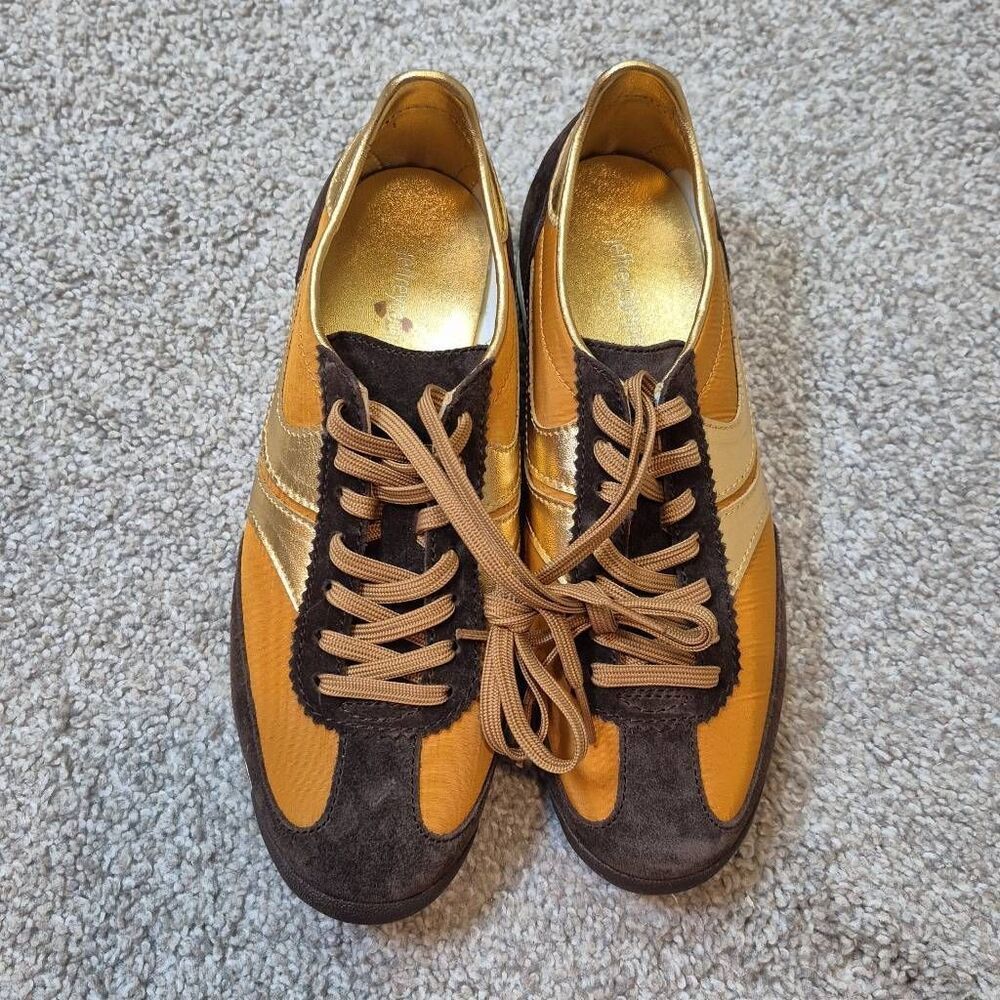 Anthropologie Jeffrey Campbell Track Star Sneakers Size 7 Brown Gold - Picture 6 of 9